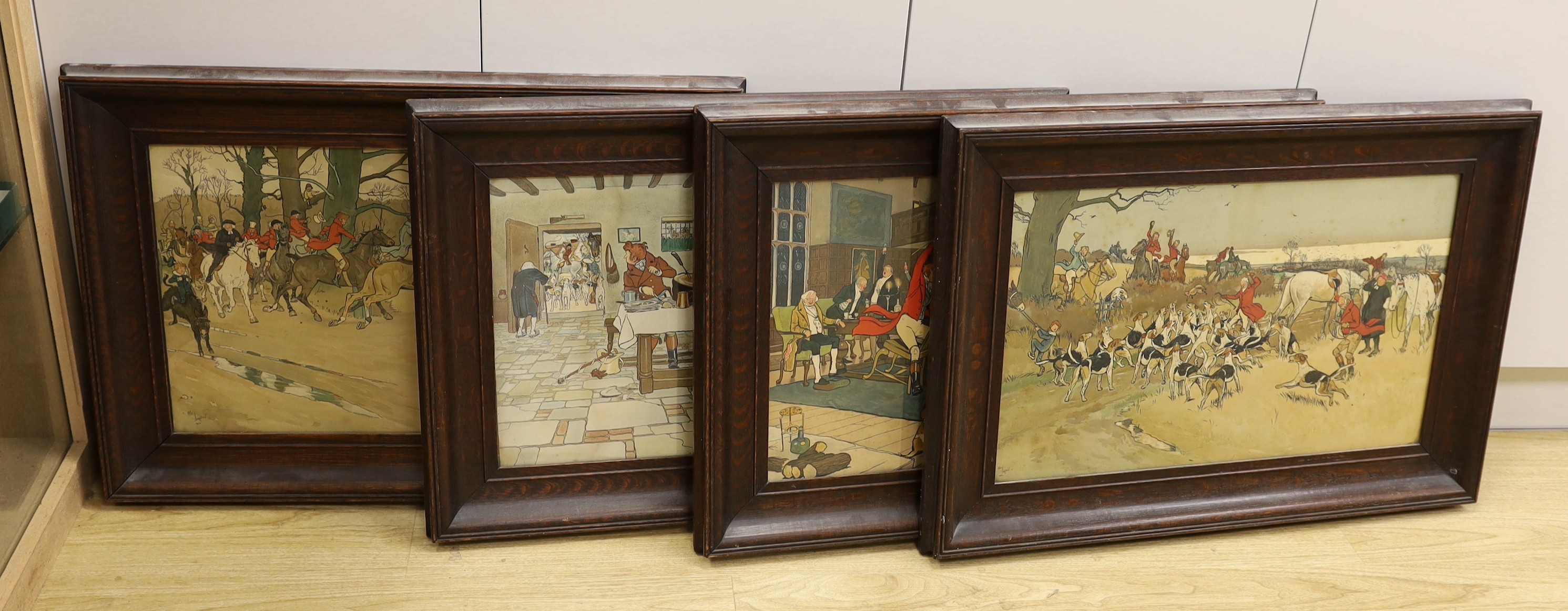 Cecil Aldin, set of four chromolithographs, ‘The Fallowfield Hunt’, 37 x 61cm